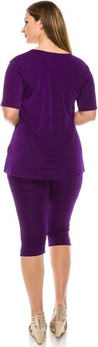 Jostar Women's 2 Piece Set – Short Sleeve T Shirts Top and Capri Pants with Side Slit Solid Casual Outfit in Saudi Arabia