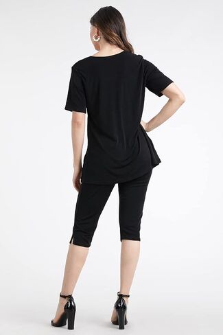 Jostar Women's 2 Piece Set – Short Sleeve T Shirts Top and Capri Pants with Side Slit Solid Casual Outfit in Saudi Arabia