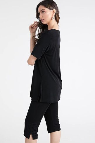 Jostar Women's 2 Piece Set – Short Sleeve T Shirts Top and Capri Pants with Side Slit Solid Casual Outfit in Saudi Arabia