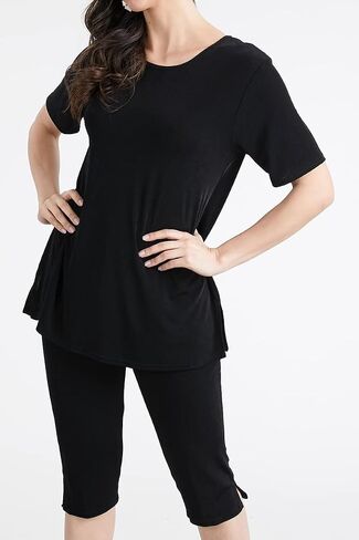 Jostar Women's 2 Piece Set – Short Sleeve T Shirts Top and Capri Pants with Side Slit Solid Casual Outfit in Saudi Arabia