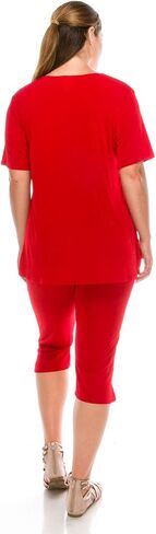 Jostar Women's 2 Piece Set – Short Sleeve T Shirts Top and Capri Pants with Side Slit Solid Casual Outfit in Saudi Arabia
