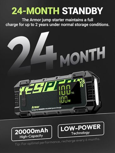 Yesper Car Battery Jump Starter ، 3000A Portable Jumper Starter مع شاحن سيارة 100W ، شاشة LED ، صندوق القفز 20000 مللي أمبير (محرك ديزل 8L غاز 8L) ، حزمة قفزة 12V مع الداعم ، ضوء LED in Kuwait