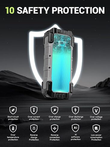 Yesper Car Battery Jump Starter ، 3000A Portable Jumper Starter مع شاحن سيارة 100W ، شاشة LED ، صندوق القفز 20000 مللي أمبير (محرك ديزل 8L غاز 8L) ، حزمة قفزة 12V مع الداعم ، ضوء LED in Kuwait