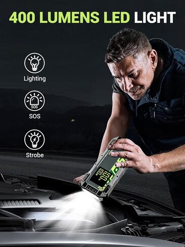 Yesper Car Battery Jump Starter ، 3000A Portable Jumper Starter مع شاحن سيارة 100W ، شاشة LED ، صندوق القفز 20000 مللي أمبير (محرك ديزل 8L غاز 8L) ، حزمة قفزة 12V مع الداعم ، ضوء LED in Kuwait