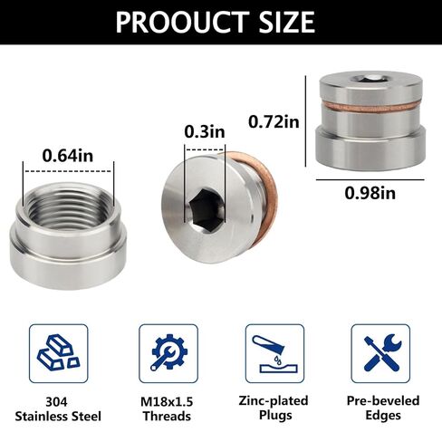 M18x1.5 Oxygen Sensor Weld Bungs & Plugs Kit (2 Bungs/2 Plugs) - Stainless Steel Welding Adapters in Kuwait