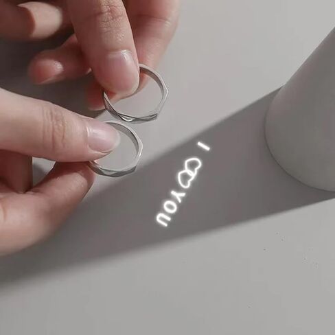 Handmade Love Projection Ring - Adjustable Light Sculpted 925 Ring with Secret I Love You Projection Couple Rings Romantic Gifts for Men and Women, silver in Saudi Arabia