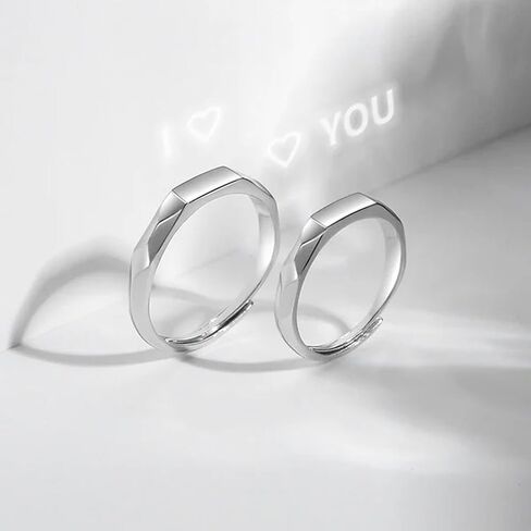 Handmade Love Projection Ring - Adjustable Light Sculpted 925 Ring with Secret I Love You Projection Couple Rings Romantic Gifts for Men and Women, silver in Saudi Arabia