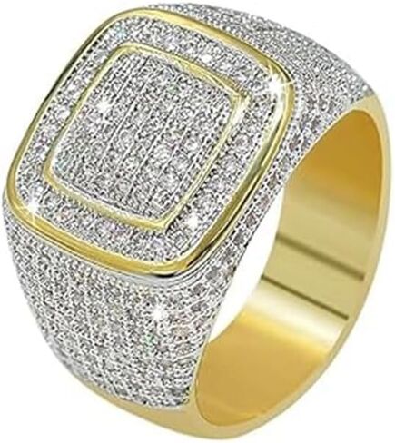 14K Gold over S925 Sterling Silver Wide Face Densely Set Moissanite Ring, Multi-Layer Men's Hip-Hop Ring, A Layered Expression of Modern Fashion,Gifts for Dad in Saudi Arabia