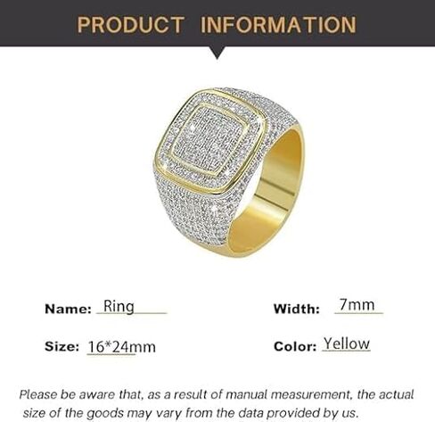 14K Gold over S925 Sterling Silver Wide Face Densely Set Moissanite Ring, Multi-Layer Men's Hip-Hop Ring, A Layered Expression of Modern Fashion,Gifts for Dad in Saudi Arabia