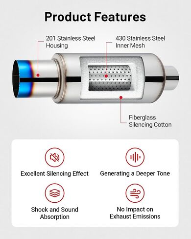 EVIL ENERGY Exhaust Muffler Stainless Steel Exhaust Tip Universal 14.6" Length (Burnt 2 intlet 3 outlet) in Saudi Arabia