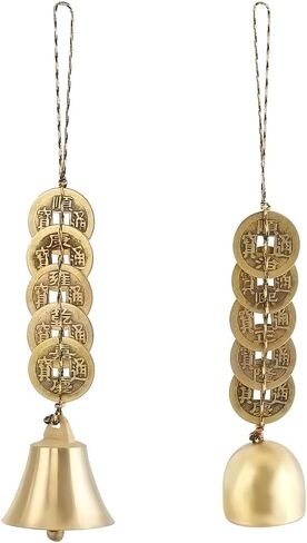 Adlemaker 2pcs 2 Styles صينية فنغ شوي أجراس ، نحاس حظا سعيدا معلقة الجرس مع 5 أبواب العملات لنجاح صحة الثروة الديكور الثقافي التقليدية للحقيبة باب المنزل تدق الرياح in Saudi Arabia
