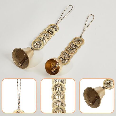 Adlemaker 2pcs 2 Styles صينية فنغ شوي أجراس ، نحاس حظا سعيدا معلقة الجرس مع 5 أبواب العملات لنجاح صحة الثروة الديكور الثقافي التقليدية للحقيبة باب المنزل تدق الرياح in Saudi Arabia