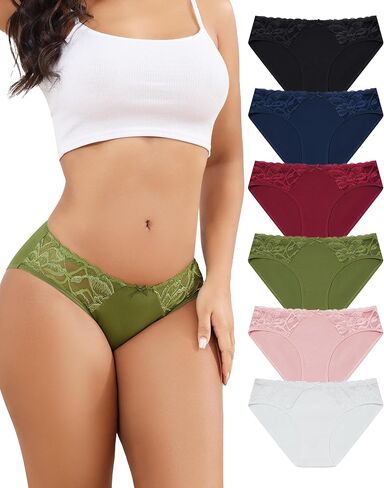 Aijolen Women's Cotton Bikini Panties Lace Cheeky Underwear for Women Breathable Soft Underwear Women Pack S-XL in Kuwait