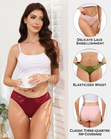 Aijolen Women's Cotton Bikini Panties Lace Cheeky Underwear for Women Breathable Soft Underwear Women Pack S-XL in Kuwait