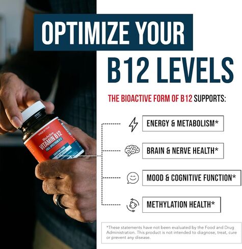 BioActive Vitamin B12 1000 mcg | Contains 3 BioActive B12 Forms Plus Methylfolate Cofactor - Methyl B12, Adenosyl B12 & Hydroxy B12 | Sublingual Form, Cherry Flavor, Organic, Vegan (180 Servings) in Kuwait