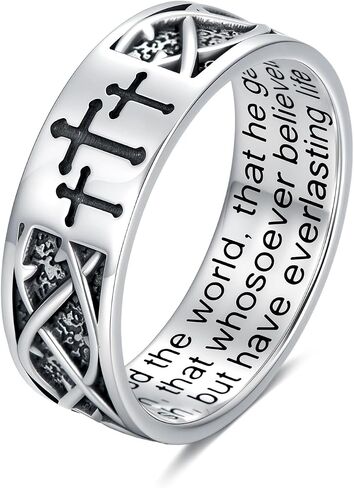 925 Sterling Silver Cross Band Ring for Men with Scripture Size 6/7/8/9/10/11/12/13/14/15 Christian Rings for Dad Son in Kuwait
