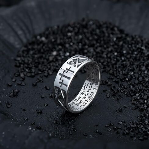 925 Sterling Silver Cross Band Ring for Men with Scripture Size 6/7/8/9/10/11/12/13/14/15 Christian Rings for Dad Son in Kuwait