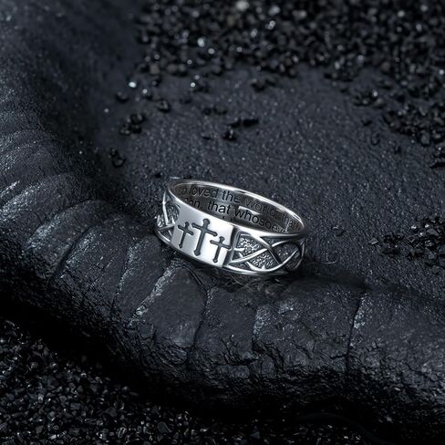 925 Sterling Silver Cross Band Ring for Men with Scripture Size 6/7/8/9/10/11/12/13/14/15 Christian Rings for Dad Son in Kuwait