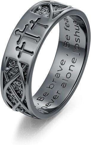 925 Sterling Silver Cross Band Ring for Men with Scripture Size 6/7/8/9/10/11/12/13/14/15 Christian Rings for Dad Son in Kuwait