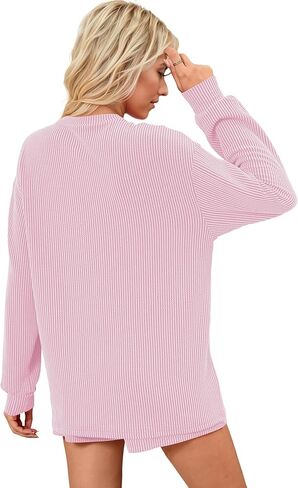 بيجامة عيد الميلاد للسيدات بأكمام طويلة مضلعة وسروال قصير متطابق مع مجموعة ملابس مريحة مع جيوب in Kuwait