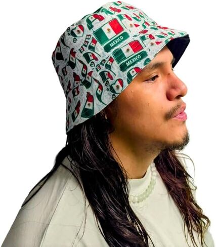 Viva Mexico Mexican Flag Duitible Ducket Hat by Tribe Afrique Blue in Saudi Arabia