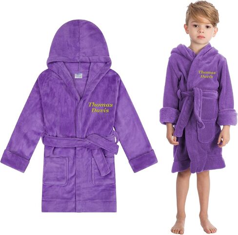 Personalized Kids Night Robe with Name - Custom Embroidered Bathrobe with Hood, Pockets & Belt - Fleece Robe for Boys & Girls in Kuwait