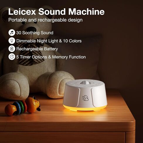 Portable Sound Machine for Baby,LEICEX White Noise Machine,33 Soothing Sound 10 Colors Night Light Sleep Machine for Baby Kids,Timer and Memory, Travel Sound Machine for Sleep Office Privacy Travel in Saudi Arabia