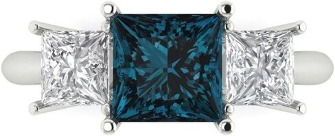 Clara Pucci 3.1 Princess Cut 3 Stone Solitaire W/Accent Natural London Blue Topaz Art Deco Bridal Wedding Statement ring 18K White Gold in Saudi Arabia