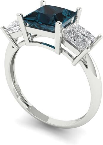 Clara Pucci 3.1 Princess Cut 3 Stone Solitaire W/Accent Natural London Blue Topaz Art Deco Bridal Wedding Statement ring 18K White Gold in Saudi Arabia