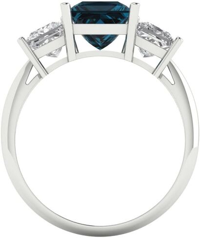 Clara Pucci 3.1 Princess Cut 3 Stone Solitaire W/Accent Natural London Blue Topaz Art Deco Bridal Wedding Statement ring 18K White Gold in Saudi Arabia