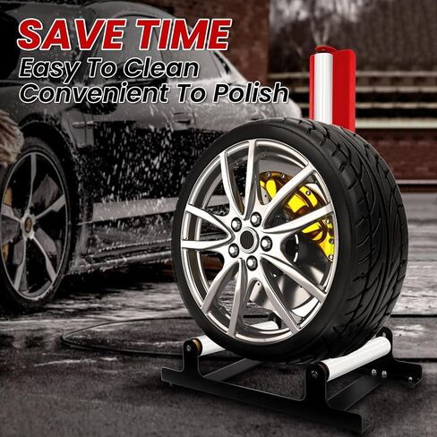 360° Rolling Wheel Detailing Stand, Heavy Duty Wheel Cleaning Stand for Wheel Tire Rim Cleaning Ceramic Coating, Red in Saudi Arabia