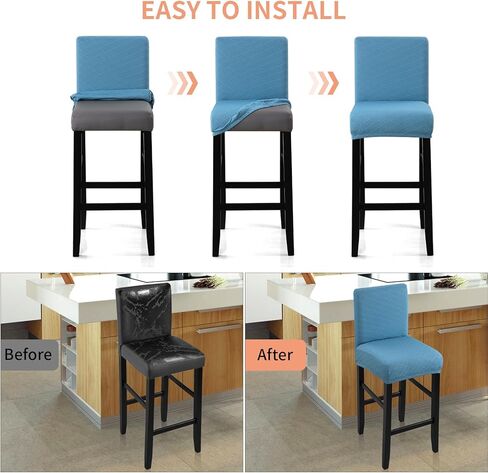 Waterproof Bar Stool Covers 2 PCS, Stretch Pub Stool Chair Slipcover Counter Stool Cover Bar Stool Slipcovers with Backs Removable Washable for Kitchen, Dining Room (Beige, 2PCS) in Kuwait