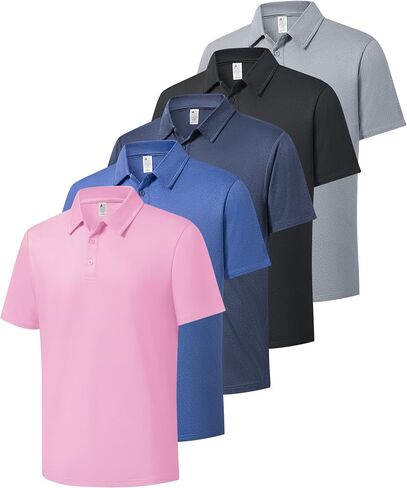 ZITY 5 Pack Mens Polo Shirts Short Sleeve Casual Performance Moisture Wicking Golf Shirt in Kuwait