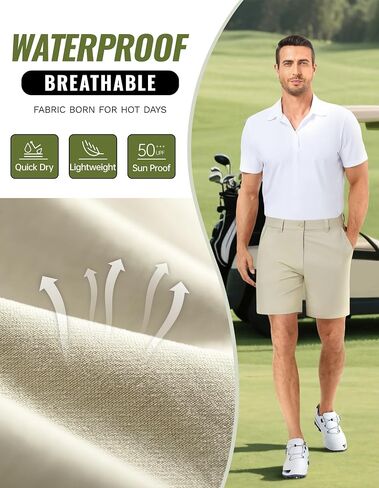 شورت غولف بولي للرجال 7 بوصة inseam سريع الجاف جاف ماء الخصر خفيفة الوزن مع سراويل القبضة مع جيب السوستة in Saudi Arabia