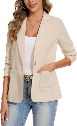 MINTLIMIT Womens Linen Cotton Blazer Casual Long Sleeve Button Front Lightweight Spring Summer Jacket Blazers with Pockets in Saudi Arabia