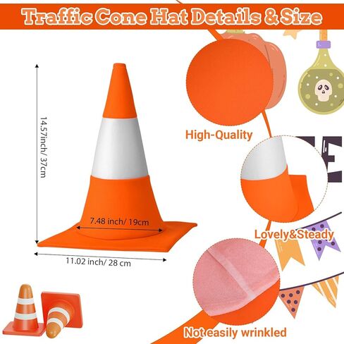 Orange White Traffic Cone Hat for Men Women Kids Halloween Party Dress up in Kuwait