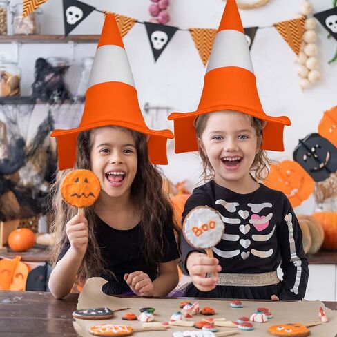 Orange White Traffic Cone Hat for Men Women Kids Halloween Party Dress up in Kuwait