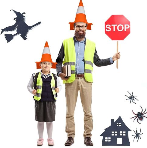 Orange White Traffic Cone Hat for Men Women Kids Halloween Party Dress up in Kuwait