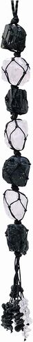 Runyangshi Natural Crystal Black Tourmaline&Clear Quartz Rough Stone Hanging Ornament with Chip Stones Tassels Reiki Healing Meditation Energy Balance Yoga Home Decor Gift in Saudi Arabia