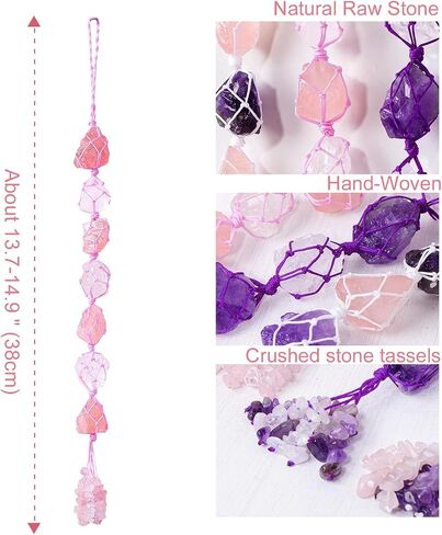 Runyangshi Natural Crystal Black Tourmaline&Clear Quartz Rough Stone Hanging Ornament with Chip Stones Tassels Reiki Healing Meditation Energy Balance Yoga Home Decor Gift in Saudi Arabia