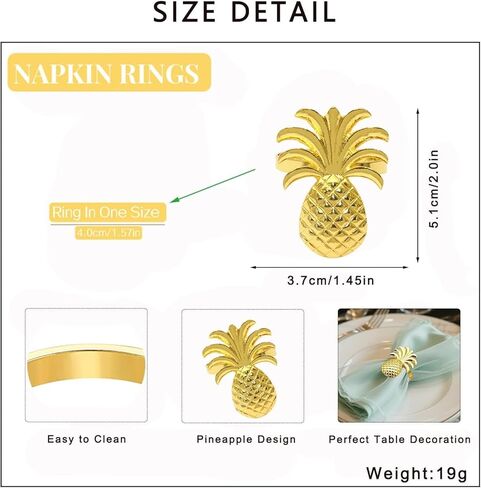 Pineapple Napkin Rings Set of 12 Gold Fruit Napkin Rings Bulk for Christmas Thanksgiving Easter Birthday Party Wedding Daily Use in Kuwait