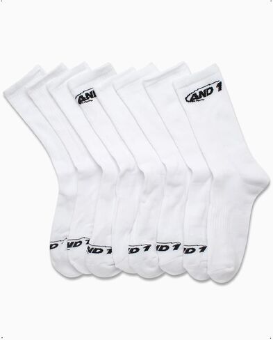 AND1 Boys' Crew Socks - 8 Pack Soft Athletic Mid Calf Socks for Boys - Boys Cushioned Sports Crew Socks (S-L) in Kuwait