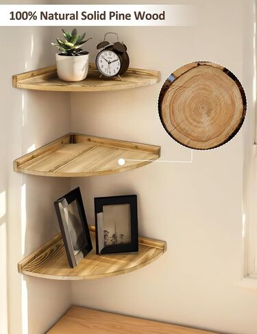Corner Shelves Wall Mount, Rustic Natural Wood Corner Floating Shelf, Distressed White Storage Organizer Corner Wall Shelves for Living Room Kitchen Bedroom Bathroom Laundry, 9.68x9.68 Inch in Saudi Arabia
