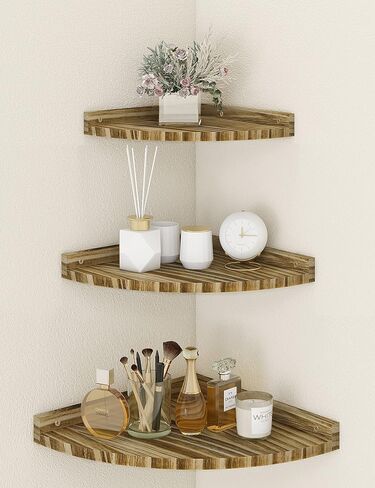 Corner Shelves Wall Mount, Rustic Natural Wood Corner Floating Shelf, Distressed White Storage Organizer Corner Wall Shelves for Living Room Kitchen Bedroom Bathroom Laundry, 9.68x9.68 Inch in Kuwait