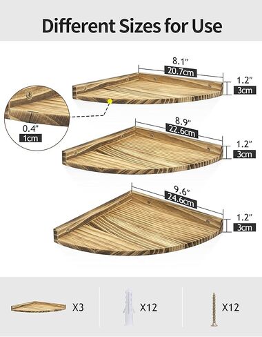 Corner Shelves Wall Mount, Rustic Natural Wood Corner Floating Shelf, Distressed White Storage Organizer Corner Wall Shelves for Living Room Kitchen Bedroom Bathroom Laundry, 9.68x9.68 Inch in Kuwait