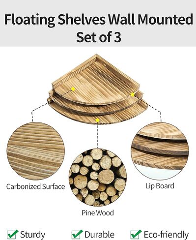 Corner Shelves Wall Mount, Rustic Natural Wood Corner Floating Shelf, Distressed White Storage Organizer Corner Wall Shelves for Living Room Kitchen Bedroom Bathroom Laundry, 9.68x9.68 Inch in Kuwait