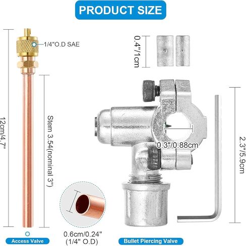 Service Access Valves Kit, 20PC Access Service Valve 1/4'' SAE x 1/4'' OD x 2.5'' Stem Core Brass Copper Refrigerator Access Valves Set, Air Conditioner Service Valve Charge Needle Valve (2.5'' Stem) in Kuwait