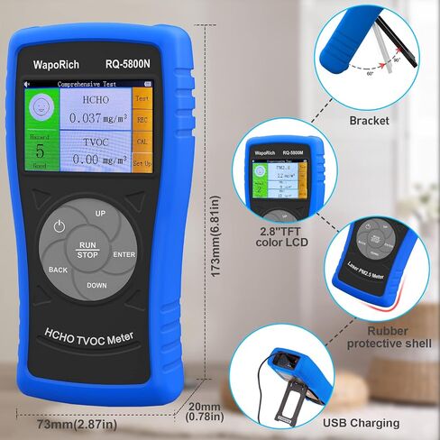 Air Quality Monitor Dust Particle Counter Indoor, Home Air Quality Sensitivity Test 6-Channel Pm0.3/0.5/1.0/2.5/5/10 Um Tester with Temperature/Humidity Monitor/USB Recharge Data Transfer/Storage in Kuwait