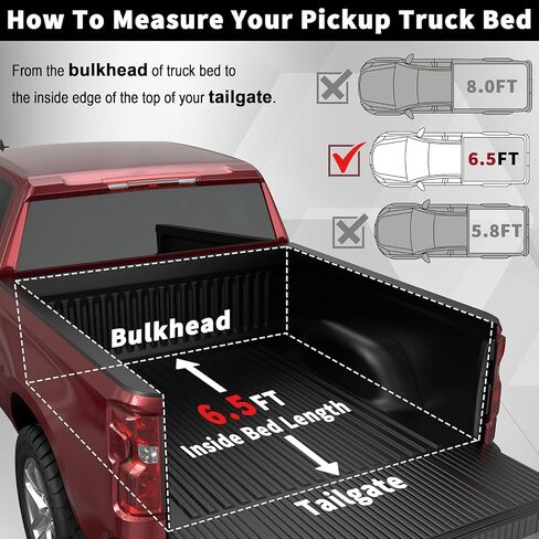 Soft Quad Fold Truck Bed Tonneau Cover Compatible for 2007-2013 Chevy Silverado/GMC Sierra 1500 (NOT Compatible for 2007 Classic Model) 4-Fold 6.5FT 78.9nch Bed Without Rail System in Kuwait