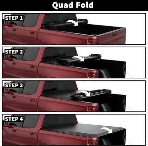 Soft Quad Fold Truck Bed Tonneau Cover Compatible for 2007-2013 Chevy Silverado/GMC Sierra 1500 (NOT Compatible for 2007 Classic Model) 4-Fold 6.5FT 78.9nch Bed Without Rail System in Kuwait
